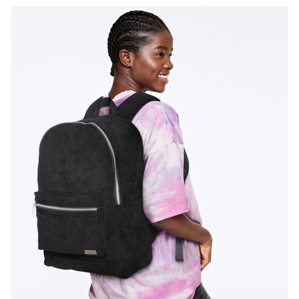 New Victoria's Secret PINK Corduroy Backpack  Padded Straps Black